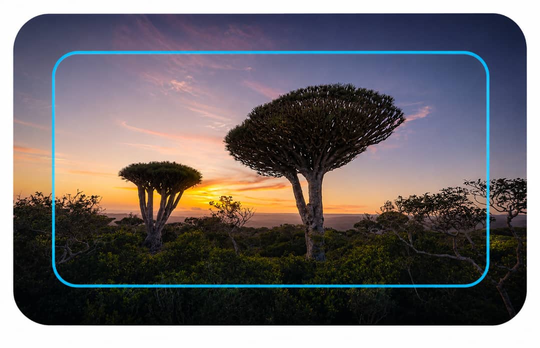 Dragon blood trees at sunset in Socotra